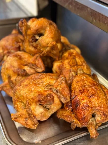 Roast chickens straight off the rotisserie